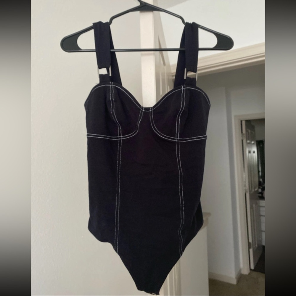 Express Black Faux Denim Bustier Tank Top Bodysuit